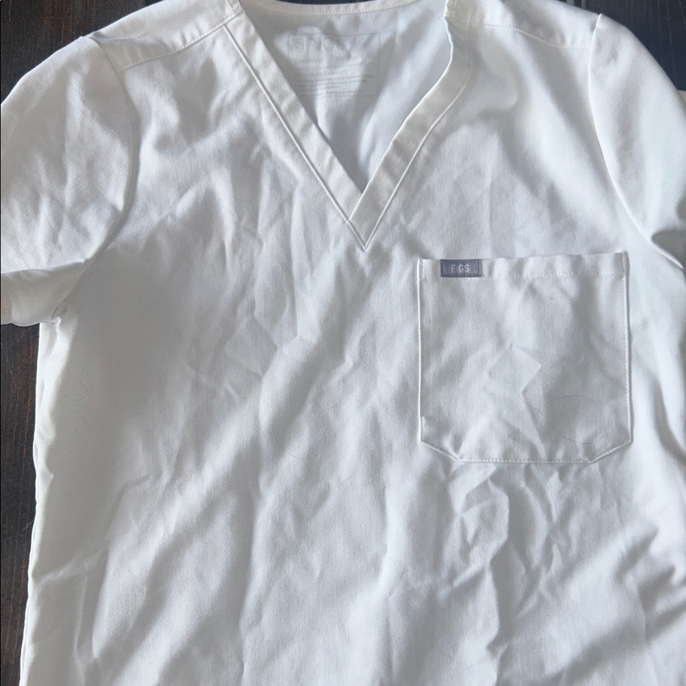 Figs White V-Neck Scrub Top
